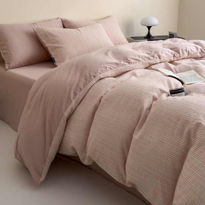 91家纺网 家纺一手货源 找家纺 席世家 2025新款全棉色织提花四件套-速写 速写-粉