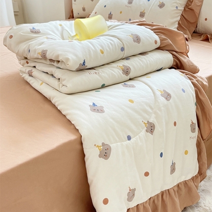 91家纺网 家纺一手货源 找家纺 仟网汇 2025新款韩版糯糯棉花边夏被四件套田园法式 波点熊