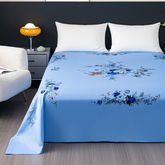 91家纺网 家纺一手货源 找家纺 居美良品 2025新款国民老上海床单 经典牡丹-蓝色