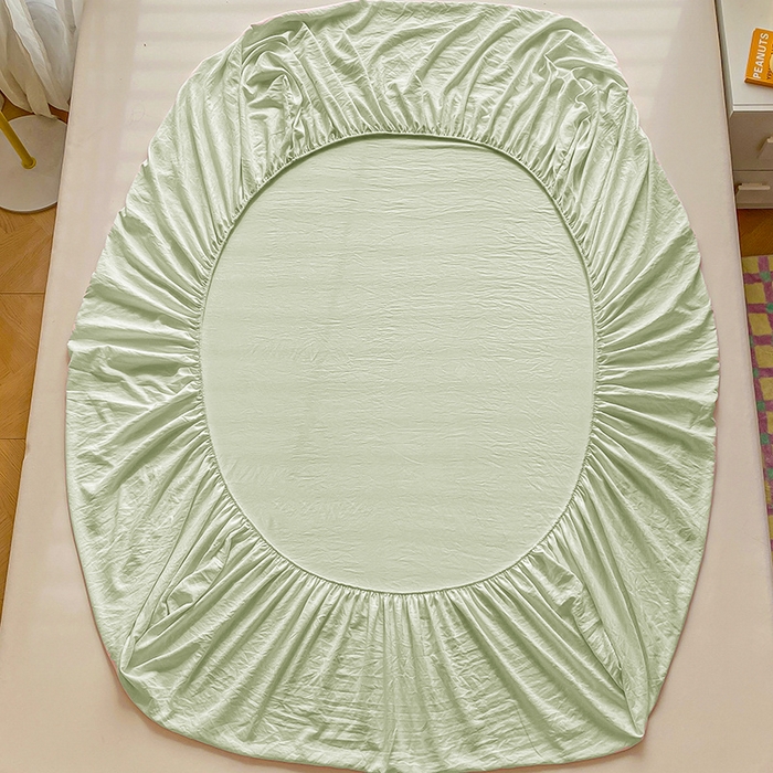 91家纺网 家纺一手货源 找家纺 恬澳家纺 2025新款森系水洗棉无印风单床笠 森系-浅草绿