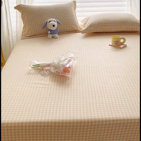 91家纺网 家纺一手货源 找家纺 恬澳家纺 2025新款森系水洗棉无印风单床笠 森系-咖格