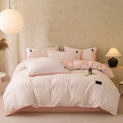 呗旺鹿 2025新款静奢风-锦绣系列全棉色织提花小方格四件套 锦绣粉若桃李