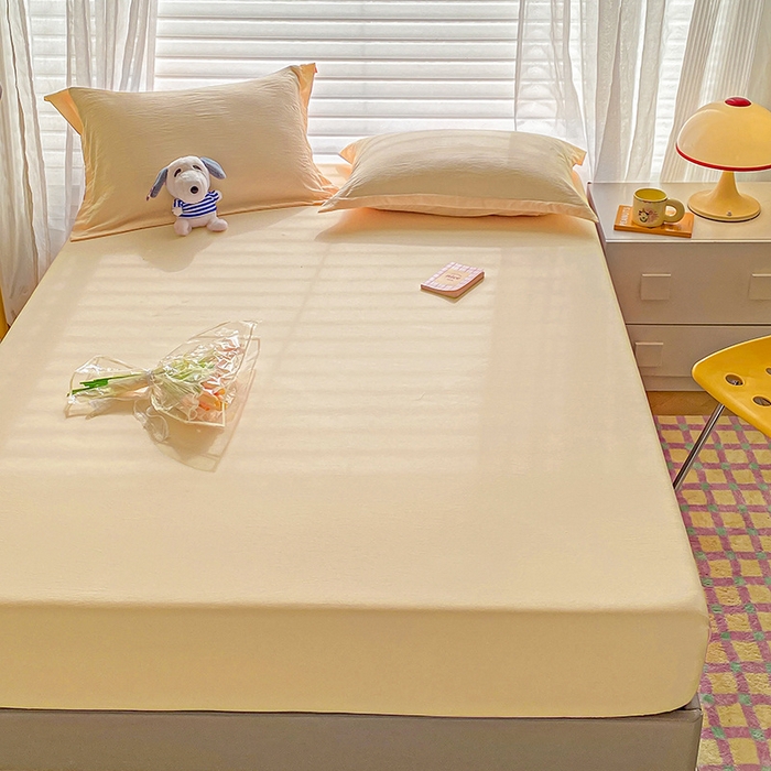 91家纺网 家纺一手货源 找家纺 恬澳家纺 2025新款森系水洗棉无印风单床笠 森系-嫩黄