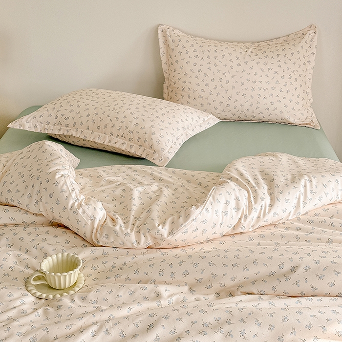 91家纺网 家纺一手货源 找家纺 壹号库 2025秋冬新款针织双层纱小清新印花四件套（专版花型） 半亩花田