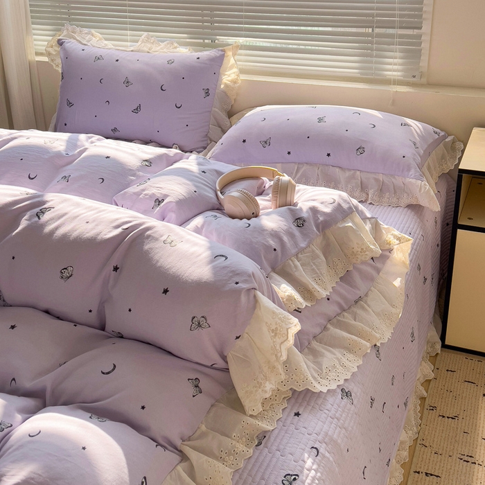 91家纺网 家纺一手货源 找家纺 （总）富米莱（原臻工厂） 2025新款A类针织双层纱花边款四件套床盖四件套