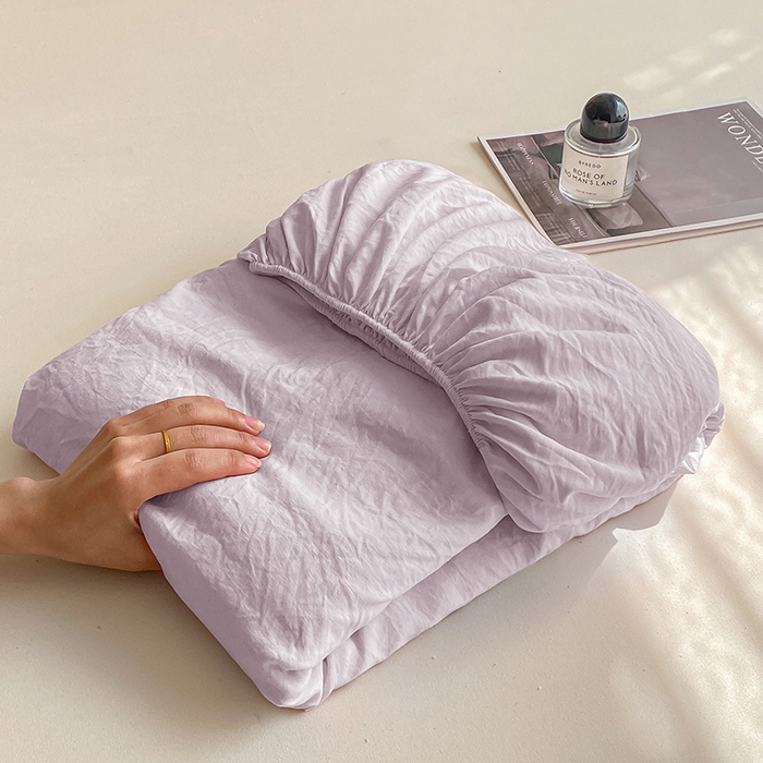 91家纺网 家纺一手货源 找家纺 恬澳家纺 2025新款森系水洗棉无印风单床笠 森系-酱紫