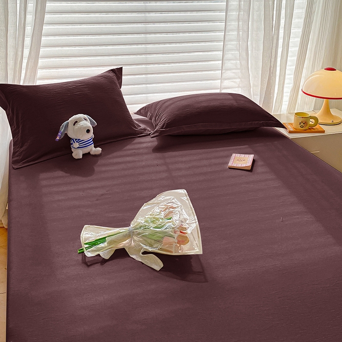 91家纺网 家纺一手货源 找家纺 恬澳家纺 2025新款森系水洗棉无印风单床笠 森系-椰棕色