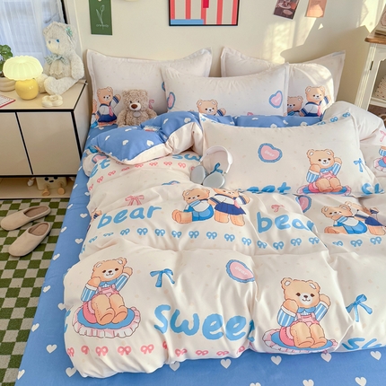 91家纺网 家纺一手货源 找家纺 （总）卡斯诺家纺馆 2025新款A类亲肤芦荟棉水洗棉印花四件套（下载文件夹包含买家秀）