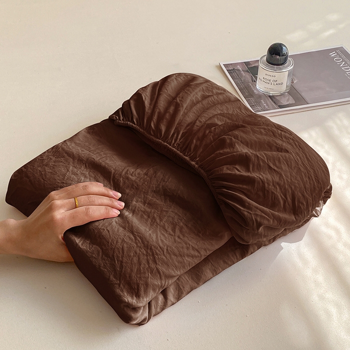 91家纺网 家纺一手货源 找家纺 恬澳家纺 2025新款森系水洗棉无印风单床笠 森系-巧克力