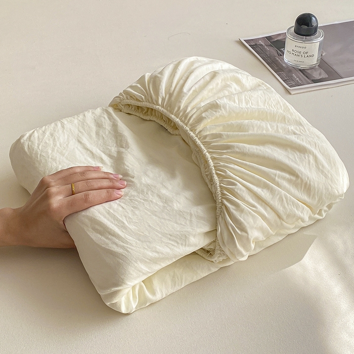 91家纺网 家纺一手货源 找家纺 恬澳家纺 2025新款森系水洗棉无印风单床笠 森系-奶白