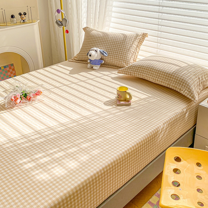 91家纺网 家纺一手货源 找家纺 恬澳家纺 2025新款森系水洗棉无印风单床笠 森系-咖格