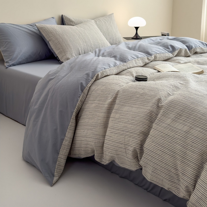 91家纺网 家纺一手货源 找家纺 席世家 2025新款全棉色织提花四件套-速写 速写-灰