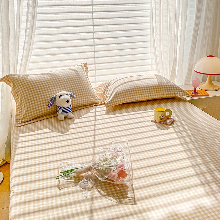 91家纺网 家纺一手货源 找家纺 恬澳家纺 2025新款森系水洗棉无印风单床笠 森系-咖格