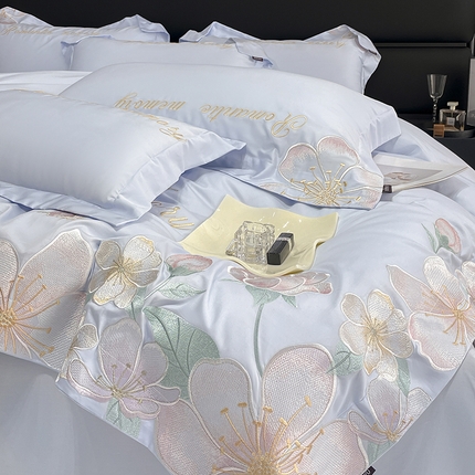 91家纺网 家纺一手货源 找家纺 （总）  2025春夏A类100支长绒棉四件套纯棉全棉轻奢风床单被套重工刺绣床上用品-花漫屿