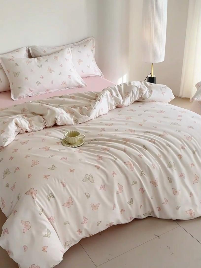 91家纺网 家纺一手货源 找家纺 壹号库 2025秋冬新款针织双层纱小清新印花四件套（专版花型） 蝶舞