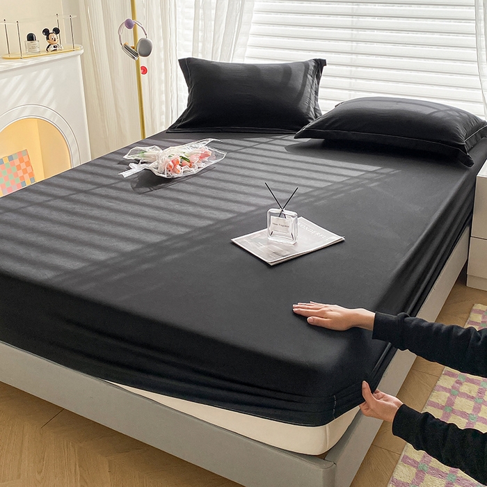 91家纺网 家纺一手货源 找家纺 恬澳家纺 2025新款森系水洗棉无印风单床笠 森系-墨黑