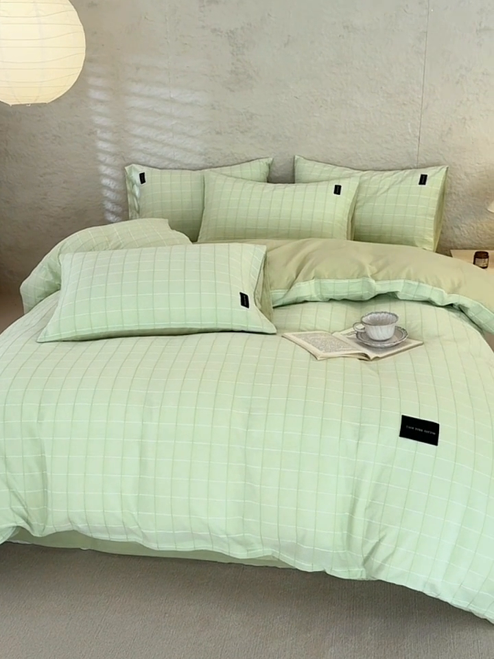 91家纺网 家纺一手货源 找家纺 呗旺鹿 2025新款静奢风-锦绣系列全棉色织提花小方格四件套 锦绣茉香奶绿