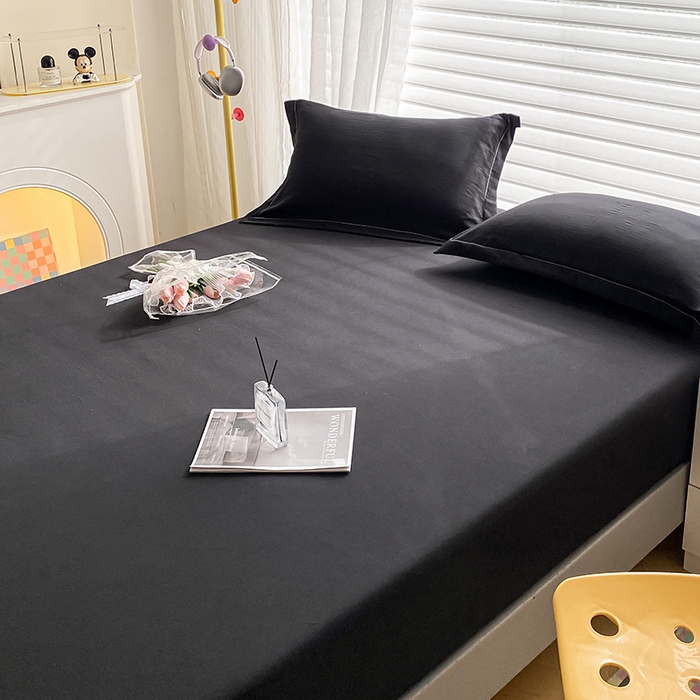 91家纺网 家纺一手货源 找家纺 恬澳家纺 2025新款森系水洗棉无印风单床笠 森系-墨黑