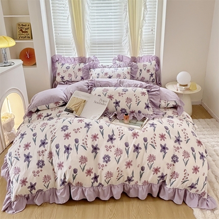 91家纺网 家纺一手货源 找家纺 （总）仟网汇 2025新款韩版糯糯棉花边四件套田园法式