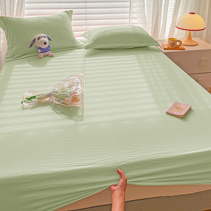 91家纺网 家纺一手货源 找家纺 恬澳家纺 2025新款森系水洗棉无印风单床笠 森系-浅草绿