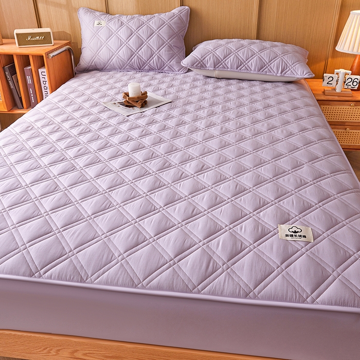 91家纺网 家纺一手货源 找家纺 笠客家纺 2025新款全棉水洗棉夹棉床笠-棉格款 棉格-玫瑰紫