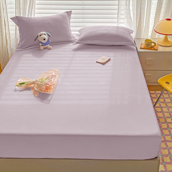 91家纺网 家纺一手货源 找家纺 恬澳家纺 2025新款森系水洗棉无印风单床笠 森系-酱紫