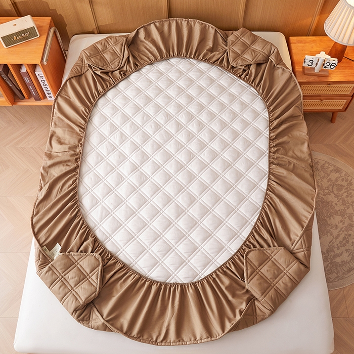 91家纺网 家纺一手货源 找家纺 笠客家纺 2025新款全棉水洗棉夹棉床笠-棉格款 棉格-卡其