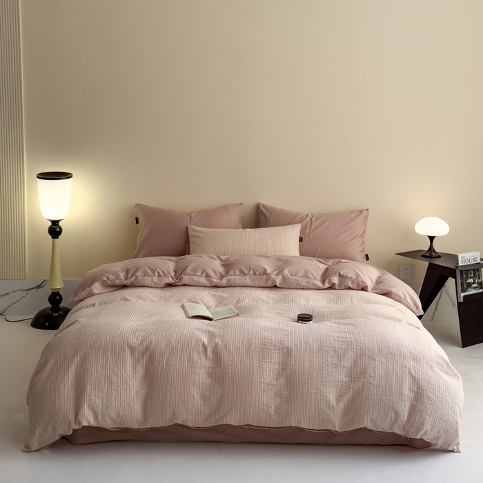 91家纺网 家纺一手货源 找家纺 席世家 2025新款全棉色织提花四件套-速写 速写-粉