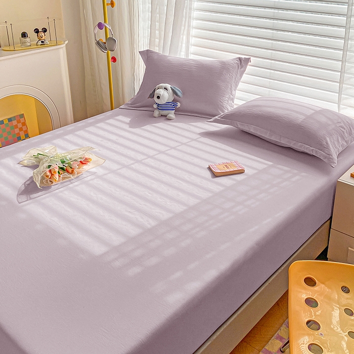 91家纺网 家纺一手货源 找家纺 恬澳家纺 2025新款森系水洗棉无印风单床笠 森系-酱紫