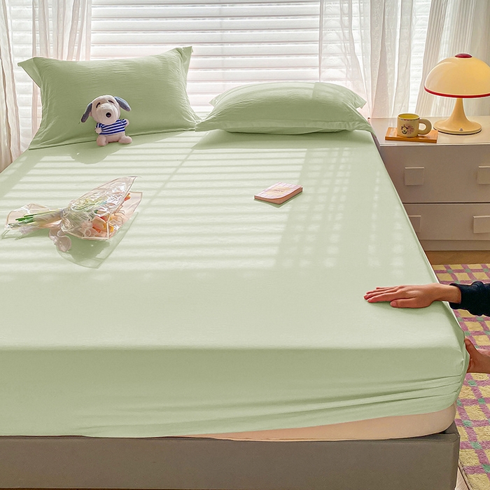 91家纺网 家纺一手货源 找家纺 恬澳家纺 2025新款森系水洗棉无印风单床笠 森系-浅草绿