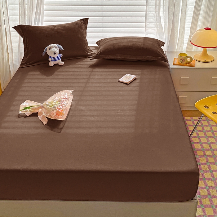 91家纺网 家纺一手货源 找家纺 恬澳家纺 2025新款森系水洗棉无印风单床笠 森系-巧克力