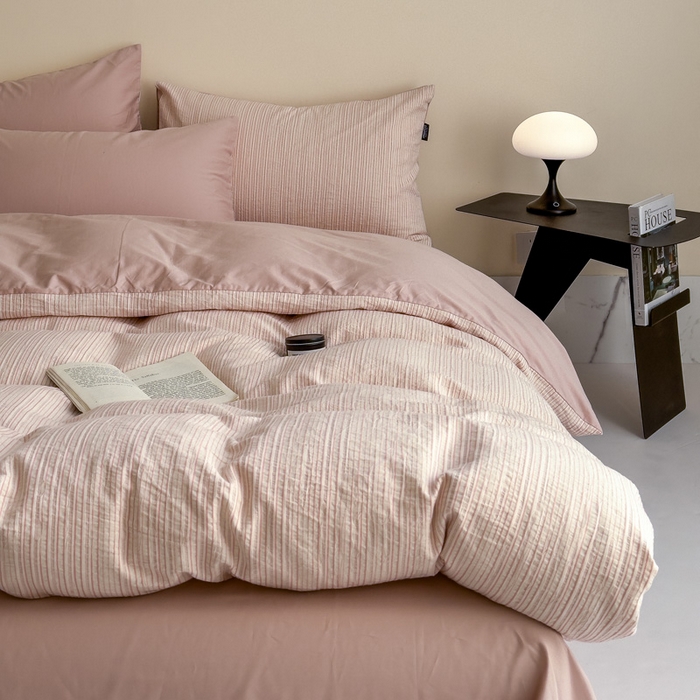 91家纺网 家纺一手货源 找家纺 席世家 2025新款全棉色织提花四件套-速写 速写-粉