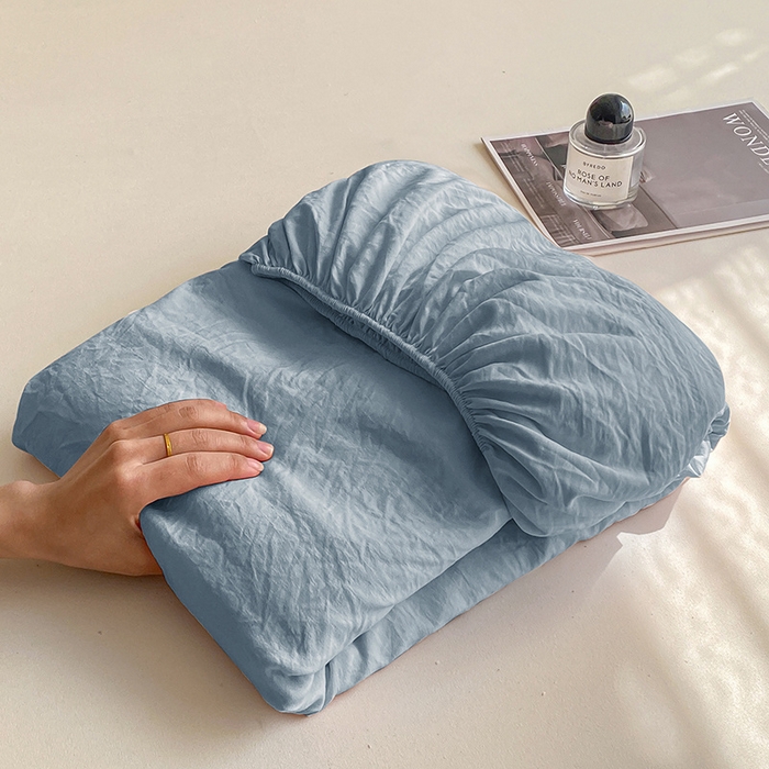 91家纺网 家纺一手货源 找家纺 恬澳家纺 2025新款森系水洗棉无印风单床笠 森系-雾蓝