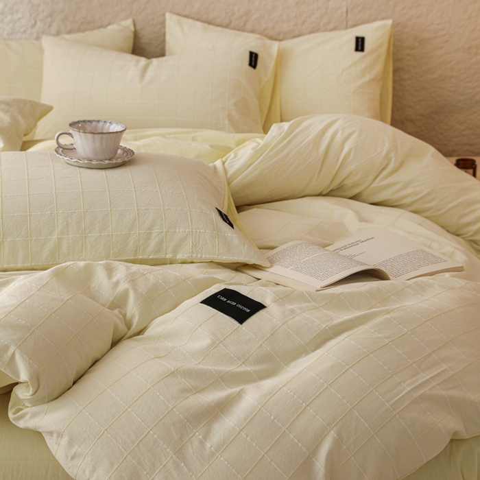 91家纺网 家纺一手货源 找家纺 呗旺鹿 2025新款静奢风-锦绣系列全棉色织提花小方格四件套 锦绣桂花飘香