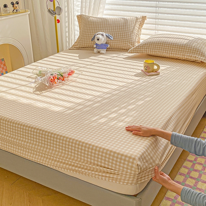 91家纺网 家纺一手货源 找家纺 恬澳家纺 2025新款森系水洗棉无印风单床笠 森系-咖格