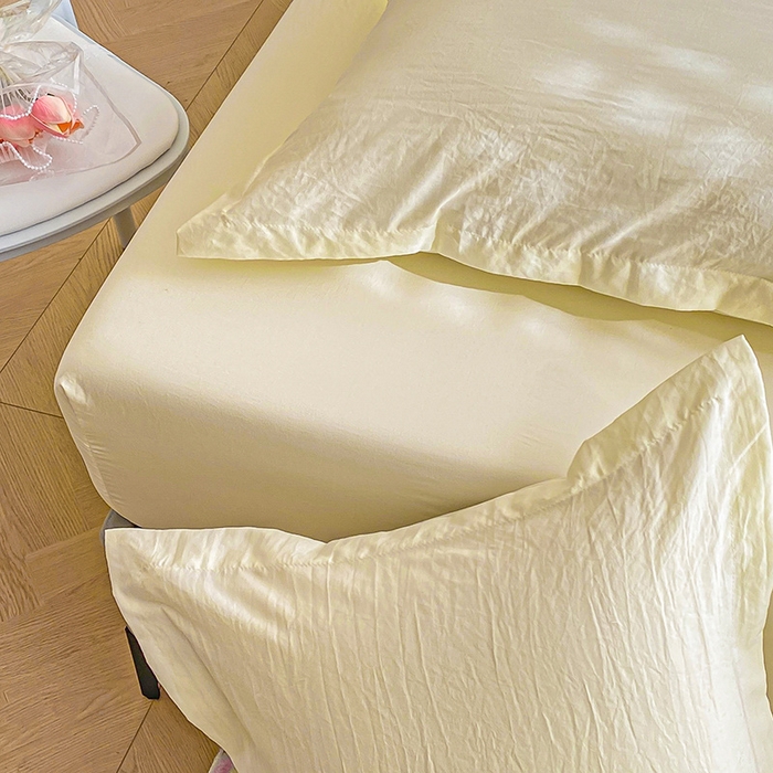 91家纺网 家纺一手货源 找家纺 恬澳家纺 2025新款森系水洗棉无印风单床笠 森系-奶白