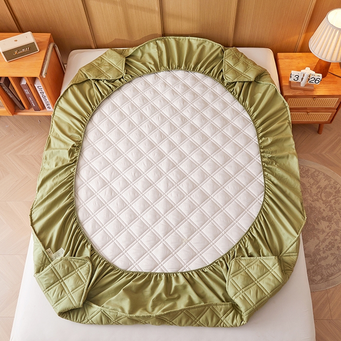 91家纺网 家纺一手货源 找家纺 笠客家纺 2025新款全棉水洗棉夹棉床笠-棉格款 棉格-浅绿