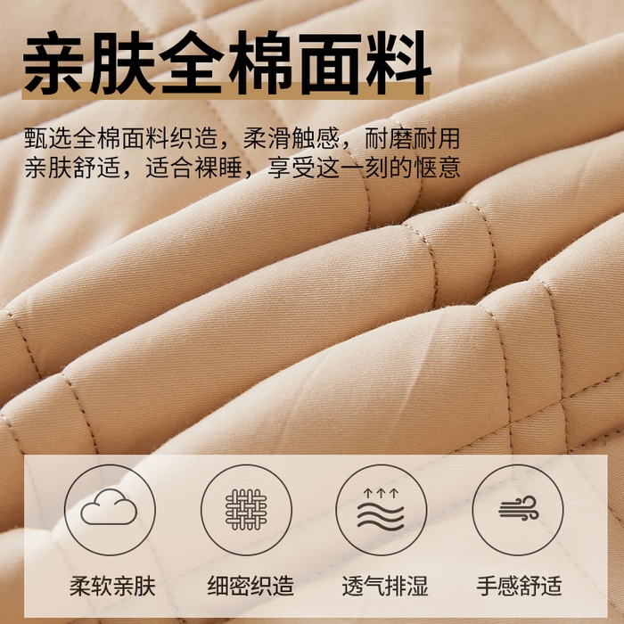 91家纺网 家纺一手货源 找家纺 笠客家纺 2025新款全棉水洗棉夹棉床笠-棉格款 棉格-浅咖