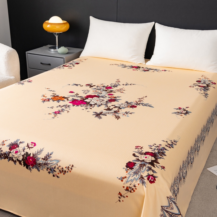 91家纺网 家纺一手货源 找家纺 居美良品 2025新款国民老上海床单 经典牡丹-米黄