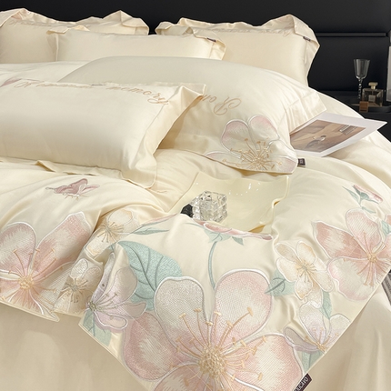 91家纺网 家纺一手货源 找家纺 （总）  2025春夏A类100支长绒棉四件套纯棉全棉轻奢风床单被套重工刺绣床上用品-花漫屿