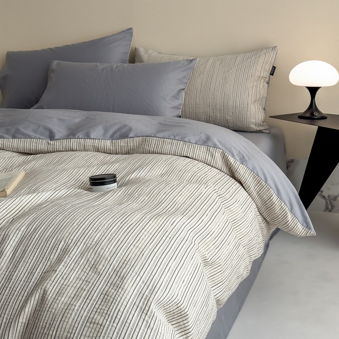 91家纺网 家纺一手货源 找家纺 席世家 2025新款全棉色织提花四件套-速写 速写-灰