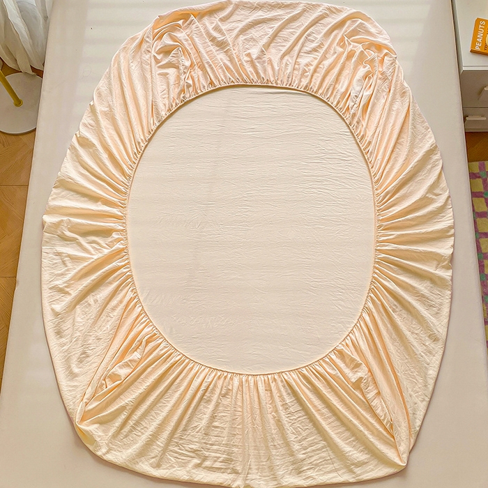 91家纺网 家纺一手货源 找家纺 恬澳家纺 2025新款森系水洗棉无印风单床笠 森系-嫩黄