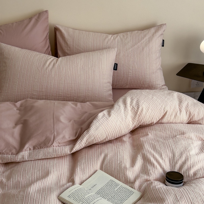 91家纺网 家纺一手货源 找家纺 席世家 2025新款全棉色织提花四件套-速写 速写-粉