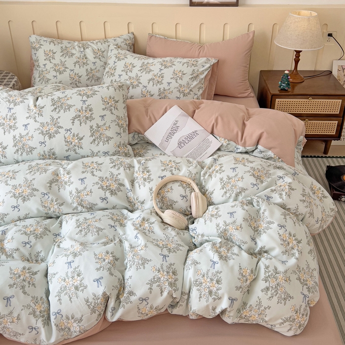 91家纺网 家纺一手货源 找家纺 金梦拉家纺 2025爆款新款A类加厚有氧针织棉双层纱四件套（吊边版）浅海繁星