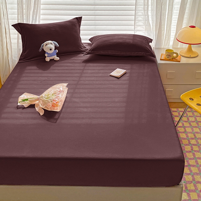 91家纺网 家纺一手货源 找家纺 恬澳家纺 2025新款森系水洗棉无印风单床笠 森系-椰棕色