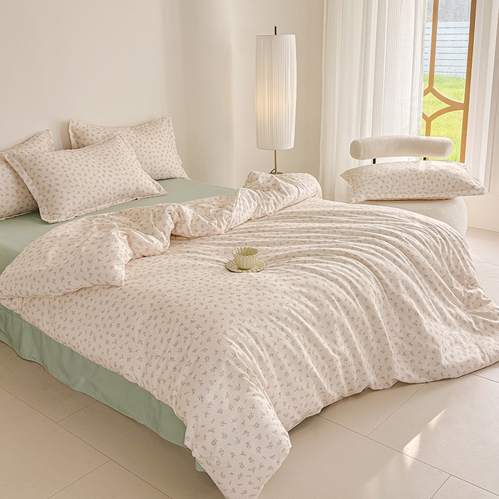 91家纺网 家纺一手货源 找家纺 壹号库 2025秋冬新款针织双层纱小清新印花四件套（专版花型） 半亩花田