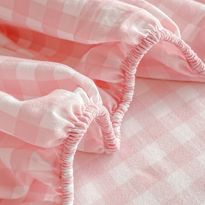 91家纺网 家纺一手货源 找家纺 恬澳家纺 2025新款森系水洗棉无印风单床笠 森系-粉格