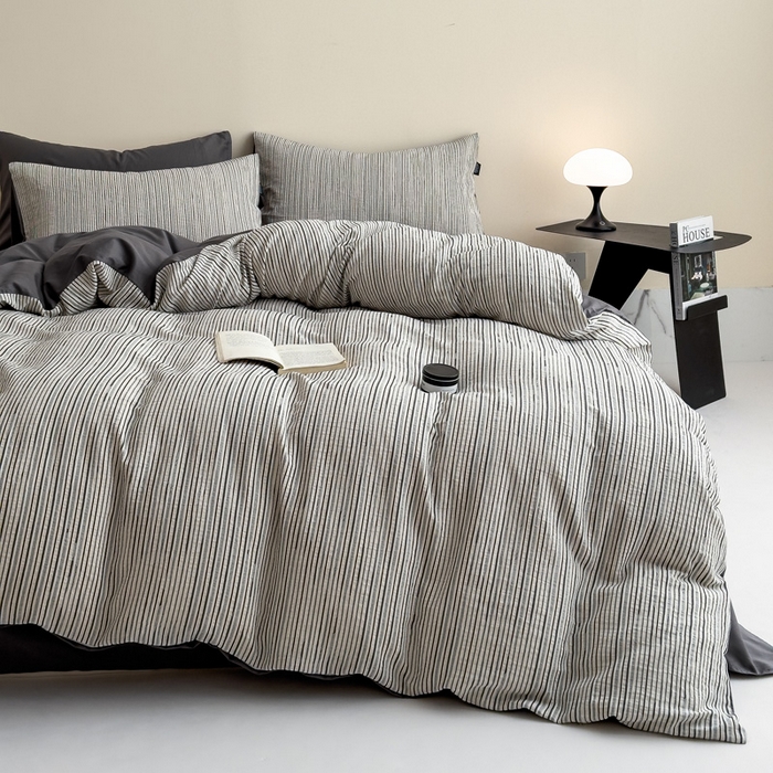 91家纺网 家纺一手货源 找家纺 席世家 2025新款全棉色织提花四件套-速写 速写-黑