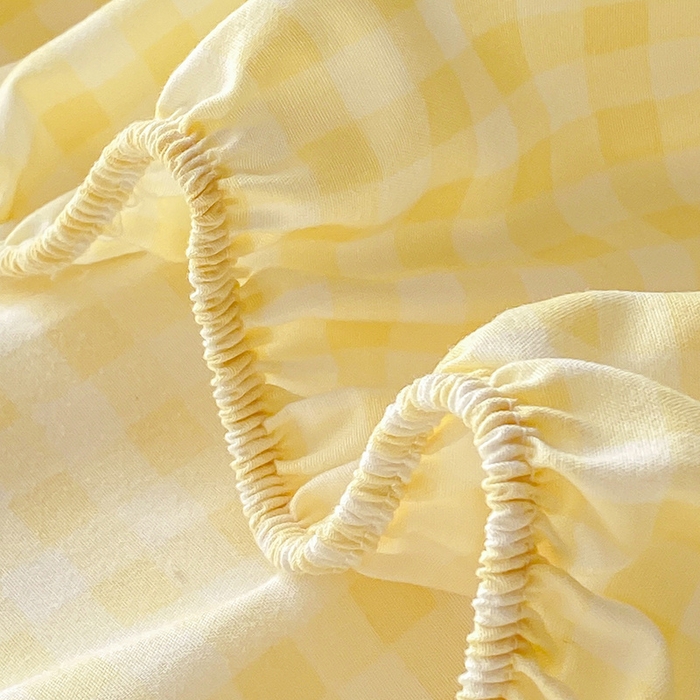 91家纺网 家纺一手货源 找家纺 恬澳家纺 2025新款森系水洗棉无印风单床笠 森系-黄格