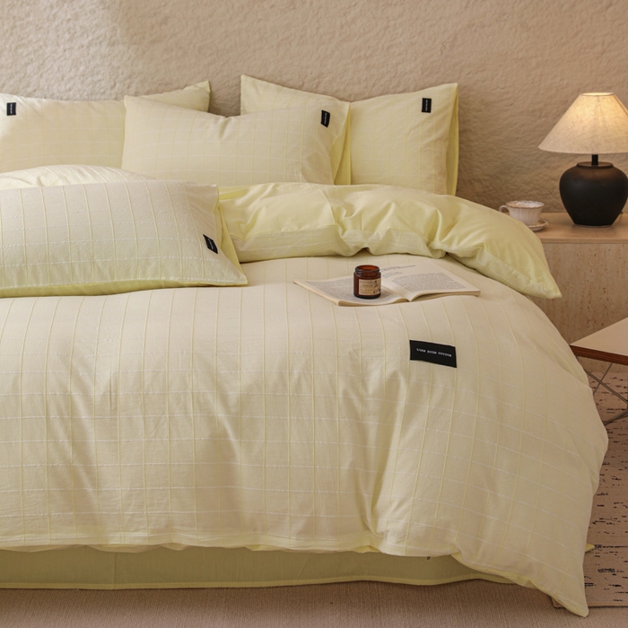 91家纺网 家纺一手货源 找家纺 呗旺鹿 2025新款静奢风-锦绣系列全棉色织提花小方格四件套 锦绣桂花飘香